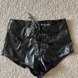 Fashion Nova Black Croc Faux Leather Lace-Up Shorts
